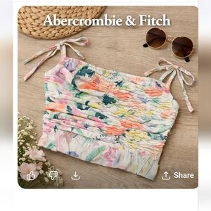Abercrombie & Fitch Floral Ruched Smocked Crop Top Adjustable Straps